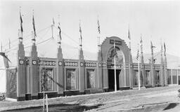 Automobile pavilion, Nevada's Transcontinental Highway Exposition, Reno, Nevada, 1927