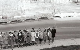 Lambda Chi Alpha (LXA) fraternity house with unidentified sorority out front, 1967