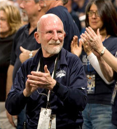 University President Milton Glick at a WAC game, Lawlor Events Center, ca. 2008