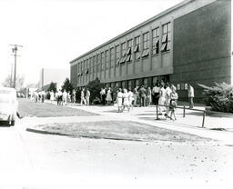 Student registration day, Virginia Street Gymnasium, 1956