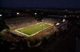 Aerial view of Mackay Stadium at night, 2003