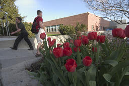 Students on campus, Edmund J. Cain Hall, 2004