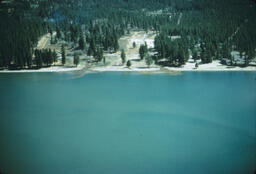 Incline Creek and Third Creek, Lake Tahoe shoreline aerial view, looking North, ca. 1958-1975