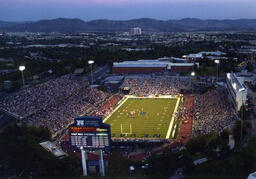 Aerial view of Mackay Stadium at night, 2003