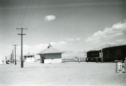 Ice house and old railroad depot at Mina (1950)