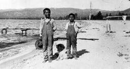 Washoe Indian boys with dog at Lake Tahoe