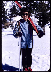 Ellen Fulton standing in snow at Squaw Valley, after the 1960 Olympics