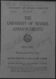 The University of Nevada Announcements : 1931=1932 : With Record for 1930=1931