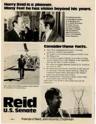 Campaign Pamphlet (inside) for Harry Reid Senatorial Run, Nevada, 1974