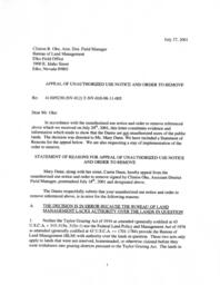 Appeal of Unauthorized Use Notice and Order to Remove, July 27, 2001