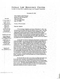 Letter from Deborah Schaff to the Bureau of Land Management, November 29, 2002