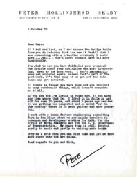 Letter from Peter Selby to Maya Miller, October 4, 1970