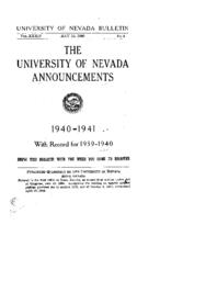 The University of Nevada Announcements : 1940=1941 : With Record for 1939=1940