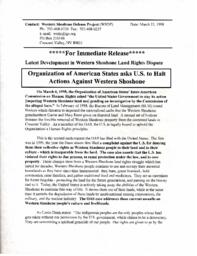 Press release, "Organization of American States asks U.S. to Halt Actions Against Western Shoshone," March 23, 1998