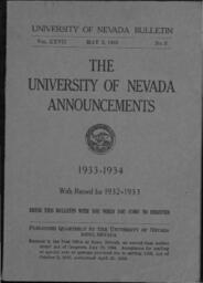 The University of Nevada Announcements : 1933=1934 : With Record for 1932=1933