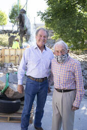 Douglas Van Howd and John Ascuaga during Basque Sheepherder Statue installation at UNR